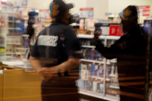 patrol officer enforcing regulations in a retail business