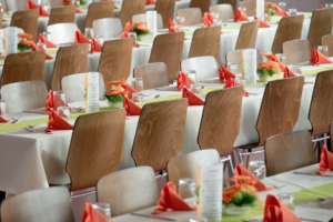 corporate event with long tables